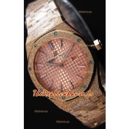Montre Audemars Piguet Royal Oak Rose Or givré à QUARTZ avec un Cadran Champagne Réplique à l’identique 1:1 -33 mm 
