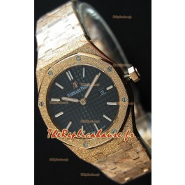 Montre Audemars Piguet Royal Oak Rose Or givré à QUARTZ avec un Cadran Noir Réplique à l’identique 1:1 -33 mm 
