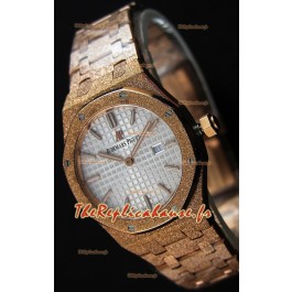 Montre Audemars Piguet Royal Oak Rose Or givré à QUARTZ avec Cadran Blanc Réplique à l’identique 1:1 -33 mm 