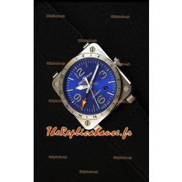 Montre Bell & Ross BR03-93 GMT Suisse en Acier et à Cadran bleu Répliquée à l’identique 1:1 Édition 42 mm