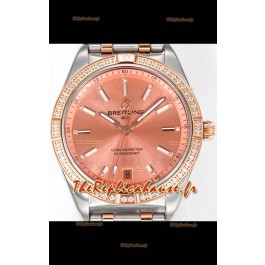 Breitling Chronomat 36MM Boîtier or rose 2 tons Réplique de montre miroir 1:1 Cadran saumon