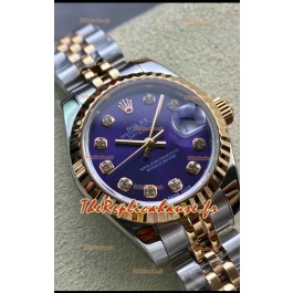Rolex Datejust 28MM Réplique Suisse en or rose 904L, boîtier bicolore, cadran violet - Réplique miroir 1:1