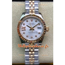 Rolex Datejust 28MM Réplique Suisse en Acier 904L 2 tons or rose avec cadran blanc - Réplique Miroir 1:1