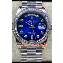Réplique de la montre Rolex Day Date 36MM M128239-0023 904L en acier, cadran bleu, miroir 1:1