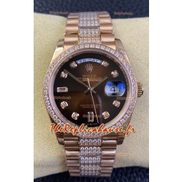 Réplique de montre Rolex Day Date Presidential M128345rbr-0041 en or rose 18 carats 36MM - cadran marron qualité miroir 1:1