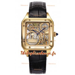 Montre Cartier Santos Dumont Squelette en or jaune, bracelet cuir noir 43.5MM