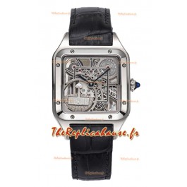 Montre Cartier Santos Dumont Squelette en acier inoxydable -bracelet cuir noir 43,5 mm
