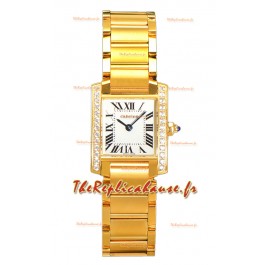Cartier Tank Francaise Or Jaune Lunette Diamants Montre Suisse à Quartz Réplique 25.70MM