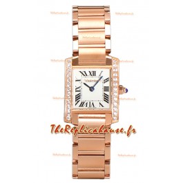 Cartier Tank Française Or Rose Lunette Diamants Suisse Quartz Réplique Montre 25.70MM