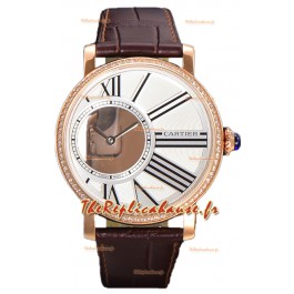 Rotonde De Cartier en boîtier or rose - bracelet cuir Réplique de montre suisse à quartz 