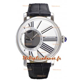Rotonde de Cartier en acier inoxydable - bracelet cuir Réplique montres à quartz suisse 