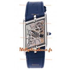 Cartier Tank Asymétrique Montre en acier inoxydable avec bracelet bleu et bracelet cuir Réplique Suisse