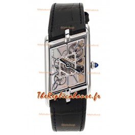 Cartier Tank Asymétrique Montre-boîtier en acier inoxydable sur bracelet cuir Réplique Suisse