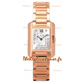 Cartier - Tank Anglaise - Montre or rose sur bracelet acier avec index en diamants Montre suisse à quartz 30 mm