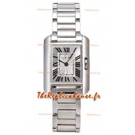 Montre Cartier Tank Anglaise en acier sur bracelet acier Montre suisse à quartz de 30 mm