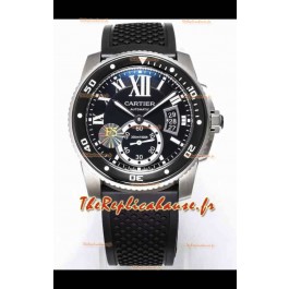 Montre Calibre De Cartier 42MM Cadran Noir Boîtier Acier - Montre réplique 1:1 