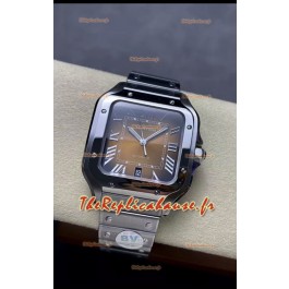 Cartier Santos De Cartier 904L Cadran Marron Réplique 1:1 - Montre en acier inoxydable 40MM