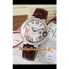 Ballon De Cartier Montre Suisse Automatique Qualité Miroir 1:1 Bracelet Marron 33MM en Boîtier Acier 