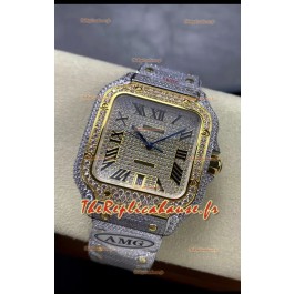 Cartier "Santos De Cartier" Acier 904L Diamants Cadran Romain Réplique miroir 1:1 - 40MM - Diamants véritables