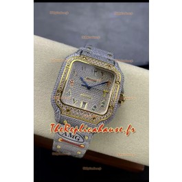 Cartier "Santos De Cartier" 904L Acier Diamants Cadran Arabe Coloré Réplique miroir 1:1 - 40MM - Diamants Véritables
