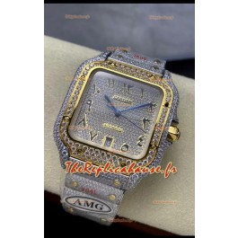 Cartier "Santos De Cartier" 904L Acier Diamants Cadran Arabe Or Réplique miroir 1:1 - 40MM - Diamants Véritables