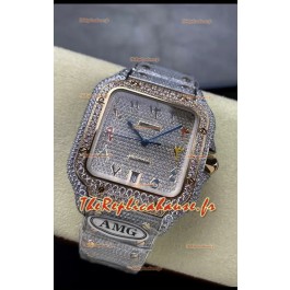 Cartier "Santos De Cartier" 904L Acier Diamants Cadran Arabe Coloré Réplique miroir 1:1 - 40MM - Diamants Véritables