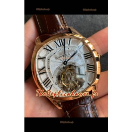 Drive De Cartier Tourbillon Réplique Montre suisse Super Clone en or jaune avec cadran blanc 