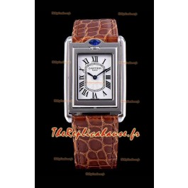 Cartier Tank Réversible Réplique Montre Suisse à Quartz en Boîtier Acier - Bracelet Marron