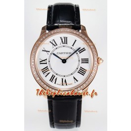 Ronde Louis Cartier Montre Super Clone 36MM Or Rose en Mouvement Quartz Suisse