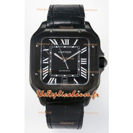 Cartier Santos De Cartier Revêtement DLC sur acier Cadran noir Super Clone Réplique Montre 40MM 