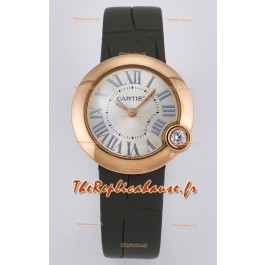 Montre Ballon Blanc De Cartier Super Clone 30MM en Or Rose Bracelet Vert