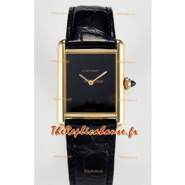 Tank Must Cartier Montre Super Clone Edition 33.7MM en or jaune Cadran noir 
