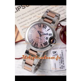 Ballon De Cartier Automatique Suisse Cadran Rose Perle Qualité Miroir 33MM en Boîtier Bicolore