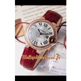 Ballon De Cartier Automatique Suisse Cadran Argenté Qualité Miroir 33MM en Plaqué Or Rose