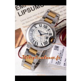 Ballon De Cartier Automatique Suisse Cadran Blanc Qualité Miroir 33MM en Boîtier Bicolore