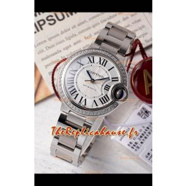 Ballon De Cartier Automatique Suisse 1:1 Qualité Miroir 33MM en Acier Lunette Diamants