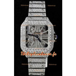 Montre Santos De Cartier avec cadran squelette - MOSSANITES Edition pavée Montre Suisse Réplique