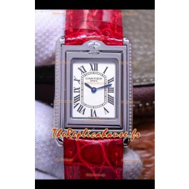 Cartier Tank Reversible Montre Suisse à Quartz Réplique en Boîtier Acier - Bracelet Rouge