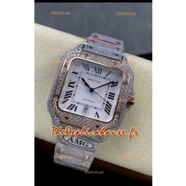 Cartier "Santos De Cartier" Réplique miroir 1:1 à cadran blanc - 40MM - Diamants véritables 
