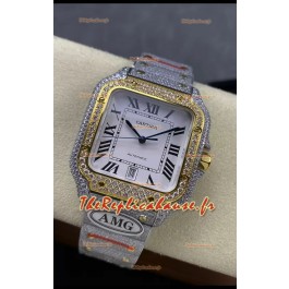 Cartier "Santos De Cartier" Réplique miroir 1:1 à cadran blanc - 40MM - Diamants véritables 
