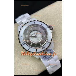 Chanel J12 Ladies Montre à cadran 2 tons en céramique blanche Réplique de montre 1:1