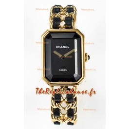 Montre Chanel Premiere Edition Originale en noir et chaînes en or Montre à quartz suisse
