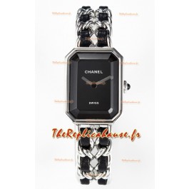 Montre Chanel Premiere Gourmette en noir et chaînes en acier Montre à quartz suisse
