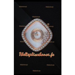 Chopard Happy Diamonds 38mm, Sangle Noire et Cadran Blanc