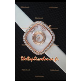 Chopard Happy Diamonds 38mm, Sangle Blanche et Cadran Blanc