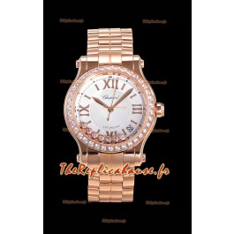 Montre Chopard Happy Sport 1:1 Réplique Suisse Automatique 36MM en Or Rose Cadran Blanc