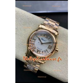 Chopard Happy Sport Montre 1:1 Suisse à Quartz 36MM avec boîtier en or rose et cadran blanc