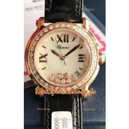 Chopard Happy Montre réplique 1:1 en or rose - Diamants véritables 