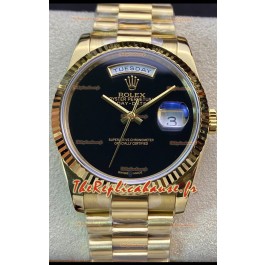 Montre Rolex Day Date Presidential 36MM en or jaune 18 carats - Cadran noir qualité miroir 1:1