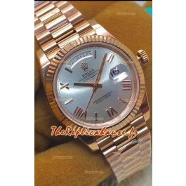 Réplique de la montre Rolex Day Date 40MM 228235 1:1 Or rose et cadran argenté 1:1 Miroir